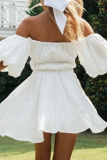 Fashion Elegant Solid Split Joint Fold Off the Shoulder A Line Dresses