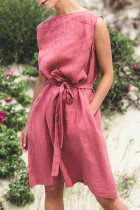 Fashion Casual Solid Frenulum O Neck A Line Dresses