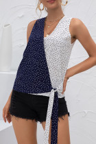 Fashion Street Dot Split Joint V Neck Tops