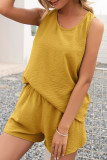 Fashion Casual Solid Patchwork O Neck Sleeveless Two Pieces