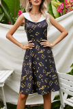 Fashion Elegant Print Split Joint Contrast Peter Pan Collar A Line Dresses