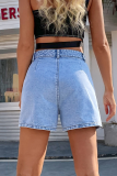 Street Solid Pocket Straight Denim Shorts
