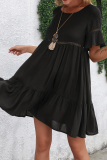 Elegant Solid Hollowed Out Flounce O Neck A Line Dresses