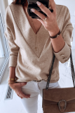 Casual Daily Solid Buttons V Neck Tops