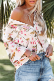 Fashion Casual Floral Pocket Buckle Shirt Collar Tops