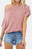 Casual Solid Split Joint Buttons Off the Shoulder T-Shirts