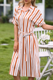 Elegant Striped Frenulum Buttons Shirt Collar Shirt Dress Dresses