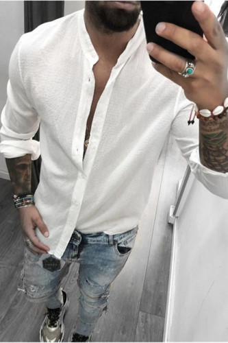 Fashion Casual Solid Basic Long Sleeve Men's Shirt