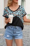 Fashion Casual Leopard Patchwork V Neck T-Shirts