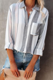Casual Striped Patchwork Pocket POLO collar Tops