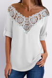 Casual Street Patchwork Lace Hollowed Out Contrast V Neck T-Shirts