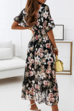 Fashion Elegant Floral Patchwork Flounce V Neck Dresses
