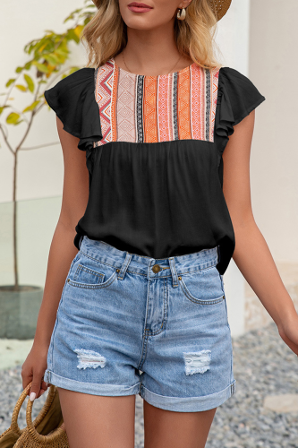 Casual Sweet Geometric Print Split Joint O Neck T-Shirts