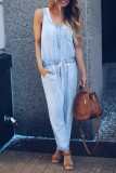 Fashion Casual Solid Patchwork O Neck Loose Jumpsuits