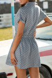 Fashion Casual Dot Patchwork Turndown Collar A Line Dresses