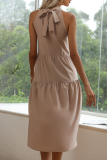 Elegant Solid Split Joint Frenulum Halter Irregular Dress Dresses
