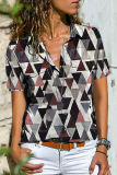 Casual Street Print Split Joint Buckle Shirt Collar Tops