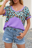 Fashion Casual Leopard Patchwork V Neck T-Shirts