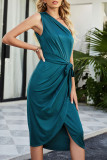Fashion Elegant Solid Split Joint One Shoulder Irregular Dresses