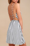 Fashion Sweet Striped Backless V Neck A Line Dresses