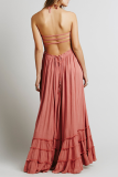 Bohemian Solid Frenulum Backless Halter Waist Skirt Dresses