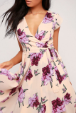 Elegant Floral Frenulum With Belt Irregular Dress Dresses