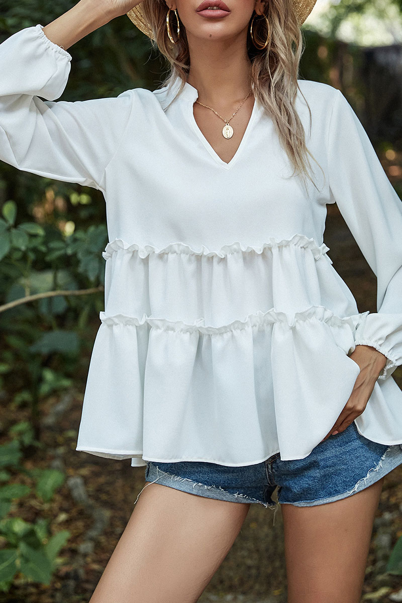 Fashion Casual Solid Patchwork V Neck Tops