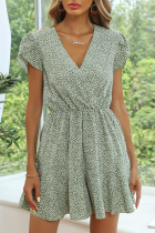 Fashion Elegant Print Split Joint V Neck Dresses