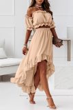 Casual Solid Patchwork Flounce Off the Shoulder Short Sleeve Two Pieces