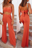 Fashion Casual Solid Split Joint Strapless Sleeveless Two Pieces