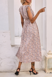 Sweet Floral Patchwork Strap Design V Neck Waist Skirt Dresses