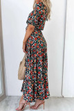 Fashion Casual Print Patchwork V Neck Pleated Dresses