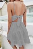 Fashion Casual Solid Backless V Neck A Line Dresses