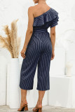 Fashion Casual Striped Split Joint One Shoulder Loose Jumpsuits