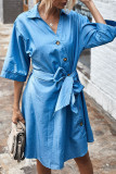 Fashion Casual Solid Split Joint Turndown Collar Princess Dresses