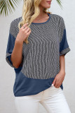 Fashion Casual Striped Patchwork O Neck Plus Size Tops