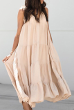 Fashion Casual Solid Split Joint Fold V Neck Cake Skirt Dresses