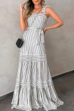 Fashion Sweet Striped Patchwork Spaghetti Strap Pleated Dresses