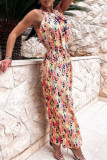 Fashion Bohemian Print Split Joint Halter Waist Skirt Dresses