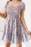Fashion Floral Patchwork Stringy Selvedge Square Collar Waist Skirt Dresses