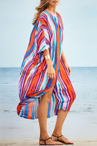 Fashion Vacation Striped Split Joint Swimwears Cover Up
