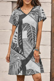Fashion Casual Print Patchwork V Neck A Line Dresses