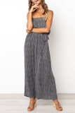 Street Striped Patchwork Frenulum Strapless Straight Jumpsuits