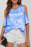 Letter Tie Dye Patchwork O Neck T-Shirts