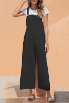Casual Solid Patchwork Pocket Square Collar Straight Jumpsuits