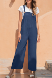 Casual Solid Patchwork Pocket Square Collar Straight Jumpsuits