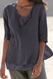 Fashion Simplicity Solid Patchwork V Neck Tops