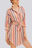 Fashion Casual Striped Patchwork Turndown Collar A Line Dresses