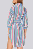 Fashion Casual Striped Patchwork Turndown Collar A Line Dresses