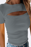 Elegant Solid Hollowed Out O Neck T-Shirts